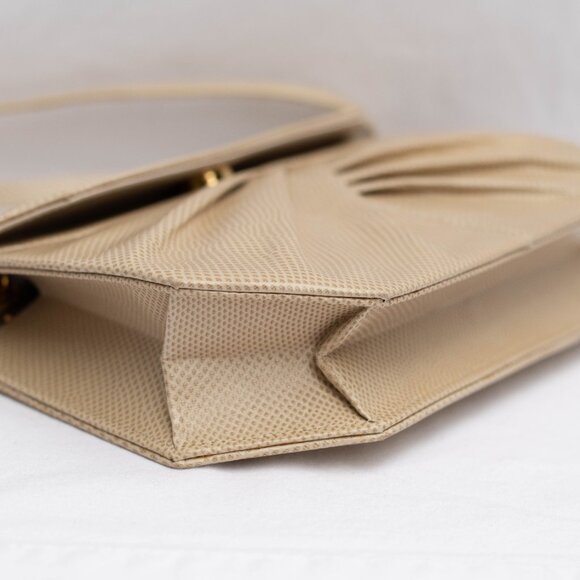 VTG RENE MANCINI Paris Tan Snakeskin Pleated Clutch Purse Evening Bag 9"W - Picture 8 of 10